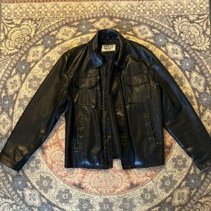 VINTAGE Levi's Men's Large Black Vegan Faux Leather Trucker Jacket  Size Large